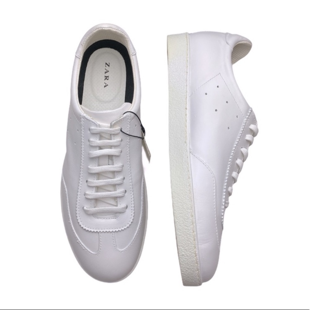 NWT Zara White Leather Sneakers Size 5.